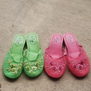 Brand new bundle of elegant Green and Pink Embroidered Women's Slippers (2)